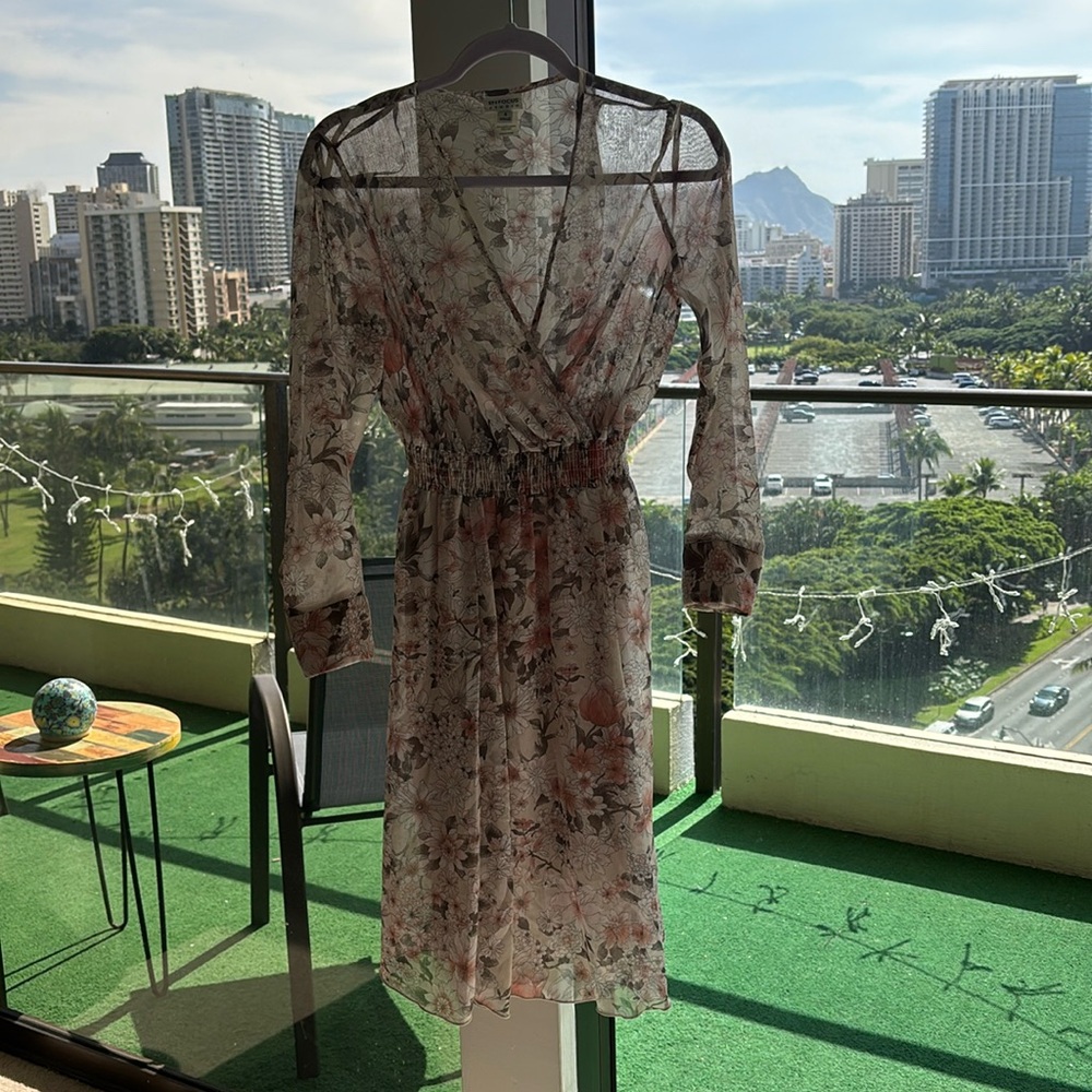 Long sleeve sheer floral dress